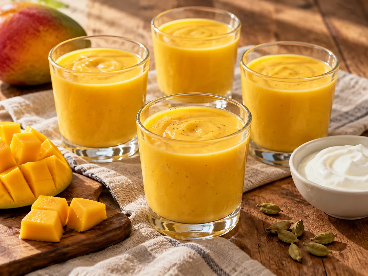 Indian mango lassi with yogurt and cardamom