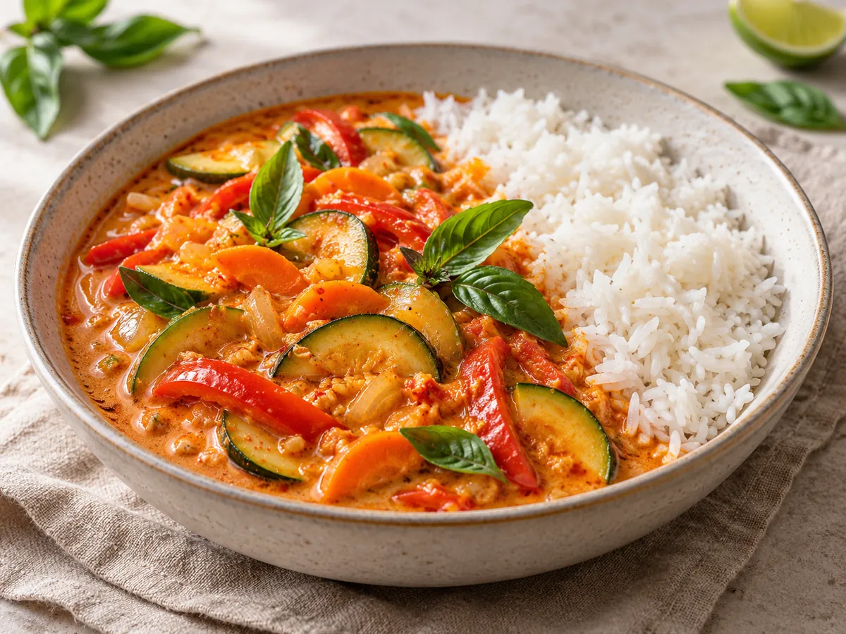 Thai coconut vegetable curry with rice
