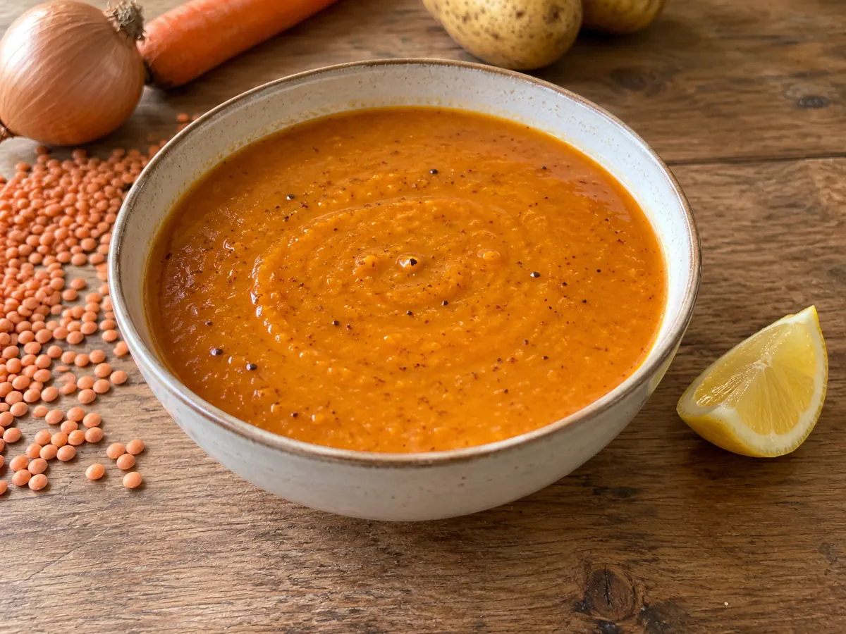 Turkish red lentil soup (Mercimek รงorbasฤฑ)